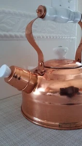 Vintage TAYEE Solid Copper Kettle Marble Porcelain? Handle Made in Taiwan - Picture 1 of 11