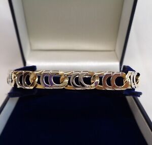 Solid Fancy Link Bracelet Two Colour 9ct Gold - Length 8 1/2"