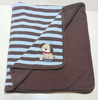 Carter's Baby Blanket Dog Gone Cute Puppy Dog Blue Brown Stripes Cotton Jersey  - Image 1 of 4