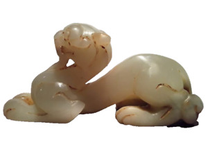 Antique Chinese Tang style White Jade Tiger