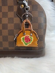 leather Brown Mini Coin Purse bag charm Keychain Car Key Fob handmade gift new - Picture 1 of 2