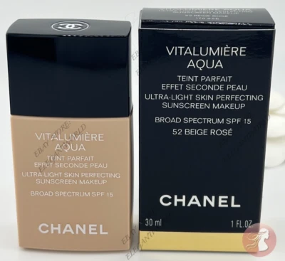 Chanel Vitalumiere Aqua Makeup Foundation Spf 15 - 52 BEIGE ROSE 100% AUTHENTIC - Image 1 of 3