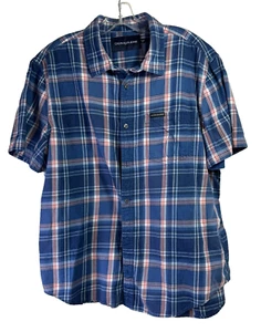 Calvin Klein Men's Short Sleeve Shirt Regular Fit - Size: XL - Color: Blue Plaid - Picture 1 of 4