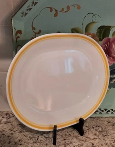 Vintage 80s Corning Corelle Citrus 12" Oval Serving Platter Yellow Stripe Band - Picture 1 of 10