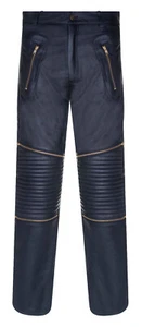 Cuir Noir Hommes Jeans Jogging Classique Moto Motard Fermeture Pantalon - Picture 1 of 4