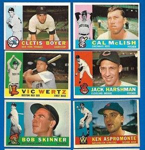 1960 TOPPS MLB BASEBALL CARD CREAM WHITE OR GREY BACK 1-198 SEE LIST