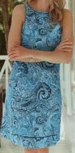 J.Jill Love Linen Sleeveless Blue Indigo Paisley Waves Linen Dress Sz Small Peti - Picture 1 of 5