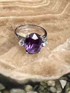 10K White Gold Purple Sapphire Topaz Ring Size 5.75 ๐ - Picture 1 of 6
