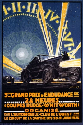 GREATVINTAGEPOSTERS 1925 AUTOMOBILE CAR RACE 24 HOURS GRAND PRIX ENDURANCE VINTAGE POSTER REPRO