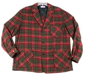 Vintage Pendleton Wool Jacket Mens L Red Plaid Chore Blazer 3 Pocket Shacket - Picture 1 of 9