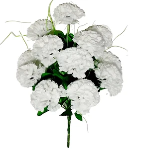 White Carnation 17" Bush 12-Bloom Silk Fake Flower Holiday Home In/Outdoor Decor - Picture 1 of 2