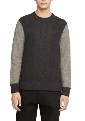 Rag & Bone Men’s Charcoal Gray Radford Cable Knit Crew Wool Blend Fleece Sweater - Image 1 of 2