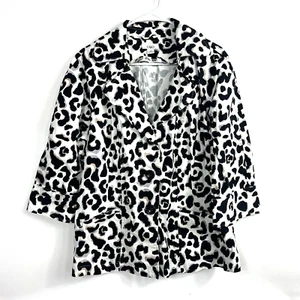 Women's Cato Collared Cream Black Gray Beige Leopard Print Pockets Pea Coat XL - Picture 1 of 12