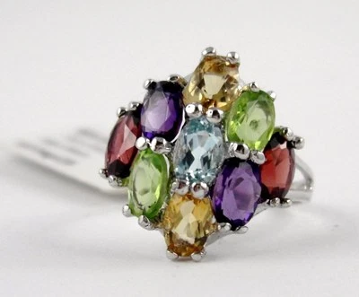 N35 Edelstein Designer Ring Granat, Amethyst, Peridot, Citrin, Topas 925 Silber  - Bild 1 von 2