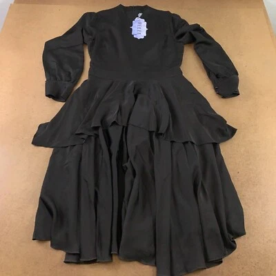 Belle Womens Peplum Dress Solid Black Midi V Neck Long Sleeve Layered M New - Image 1 of 4