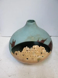 10" x 8" Vintage Native American / Mexico - Southwestern Vase With City Inlaid - Picture 1 of 3
