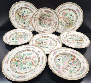 8 Pc Crown Ducal Indian Tree Dinner Plates Soup Bowls Set Vintage Floral MCM Lot - Picture 1 of 24
