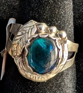 Vintage Navajo Paua Shell Ring Sterling Silver w/ Leaf & Beads sizes 6, 8, 8.5 - Picture 1 of 5