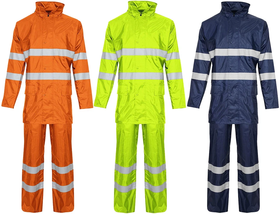 Hi Viz Waterproof Rainsuit Mens Rain Suit Set High Vis Visibility Jacket Trouser - Image 1 of 1