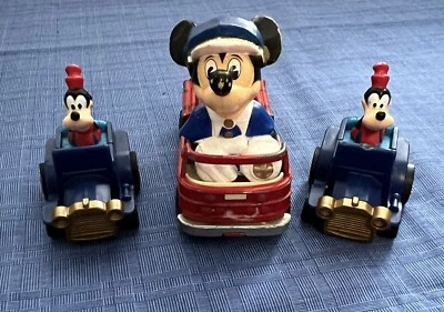 3 Vintage Disney Vehicles Matchbox Mickey Mouse Fire Engine & 2 Goofy Pull Back - Image 1 of 4
