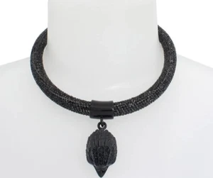 KURT GEIGER LONDON Signature Eagle Head Crystal Pave Black Rope Collar Necklace - Picture 1 of 16