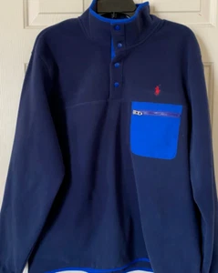 $148 NWT Mens Polo Ralph Lauren Fleece Mockneck Pullover 1/4 Snap Jacket Blue - Picture 1 of 2