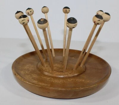 Vintage Anthropomorphic Barware Cocktail Picks or Appetizer Skewers Wood Japan - Image 1 of 3