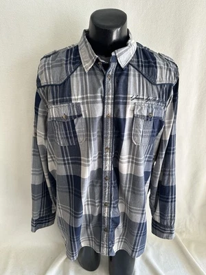 Camisa I Jeans By Buffalo para hombre 2XLT Rylie azul a cuadros manga larga mangas con lengüeta enrollable Foto 1 de 4