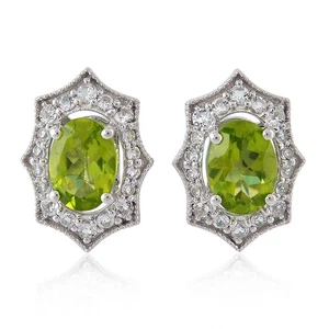 Peridot Topaz Stud Earrings 925 Sterling Silver Earrings For Women - Picture 1 of 6