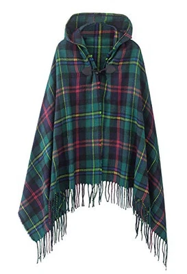Poncho para mujer vintage tejido a cuadros borla chal capa botón serie 2 verde Foto 1 de 4