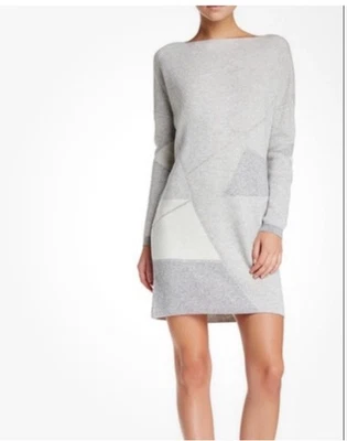 Vestido túnica suéter de lana cachemir gris claro geométrico Vince talla pequeña Foto 1 de 4