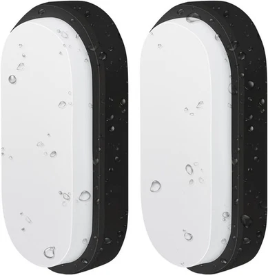 2 Pack 14W LED Oval Bulkhead Lights  Waterproof IP54 Outdoor Wall & Ceiling - Image 1 of 4