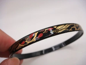 VINTAGE SIGNED STEINBOCK HANDMADE IN AUSTRIA BLACK ENAMEL BANGLE BRACELET ESTATE - Picture 1 of 11
