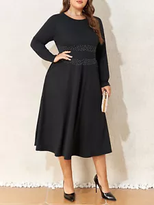 Plus Size Womens Ladies Long Sleeve Swing Dress Party Formal A Line Skater Dress - Picture 1 of 20