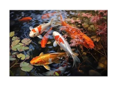 Fish Koi Oil painting Picture Printed on canvas, Home art wall decor