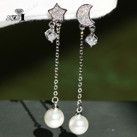 New  Woman's AAA+ White Sapphire Long Ear Stud 925 Silver Filled Tassel earrings