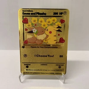 Eevee and Pikachu Gold Metal Pokémon Card-Collectible Gift Display！ - Picture 1 of 4