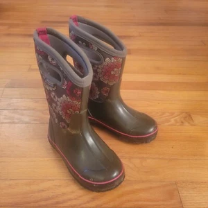 Bogs Rain Boots Pansies Multicolor Floral Print Pull On Youth US 2 / EU 33 - Picture 1 of 7