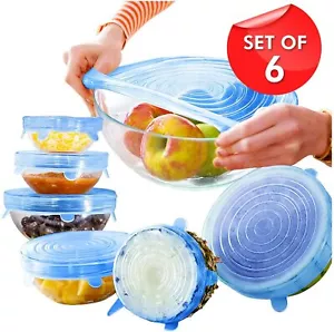 6Pcs Stretch Silicone Lids Bowl Reusable Kitchen Food Storage Wrap Sealing Cover - Picture 1 of 6