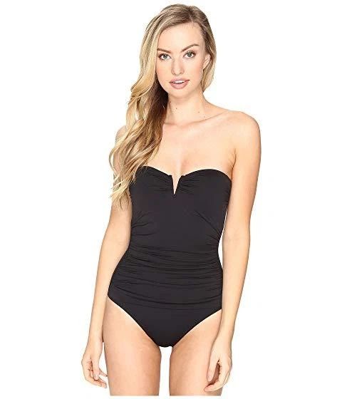 Tommy Bahama 7007 Womens Black Pearl V-front Bandeau One-piece Swimsuit Size 4