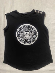Camiseta sin mangas Balmain Paris negra con logotipo botones hecha en Italia - Imagen 1 de 8
