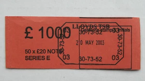 COLLECTABLE PAPER NOTE MONEY BAND £1000 50x£20 SERIES E LLOYDS STAMPED 20/5/2003 - Picture 1 of 2