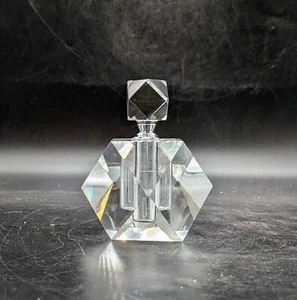 Vintage Oleg Cassini Clear Crystal Perfume Bottle Stopper Signed Faceted - Picture 1 of 13