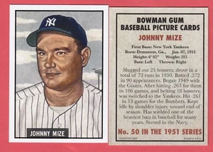 2023-1951 Style Baseball  Collector Card # 50 Johnny Mize-- New York Yankees - Picture 1 of 1