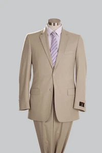 Renoir Mens Tan/Khaki/Beige 2-Piece Suit (Jacket/Pants) 2 Button Coat +Tie/Hanky - Picture 1 of 1