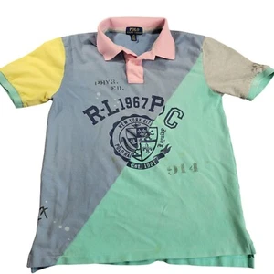 Polo Ralph Lauren Shirt Youth Boys Large Patchwork Rugby Colorblock Flaws* - Picture 1 of 13