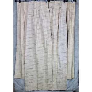 Vintage Beige Textured Slub Pinch Pleat Curtain Drape 4 Panel 26" x 53" 62" MCM - Picture 1 of 11