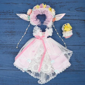 Trajes de muñeca vestido rosa + sombreros + cesta para muñeca blythe de 12" - Imagen 1 de 6