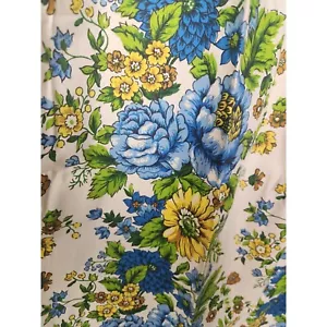 Vtg. 70's Permanent Press Drapery Floral Blue/Yellow Pinch Pleat Curtain Set - Picture 1 of 7