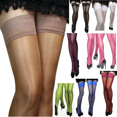  Halterlose Strümpfe leicht oder stark glänzend Satinband stretch lange Beine - Bild 1 von 2